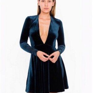 SEND OFFERS NWT American Apparel velvet blue green deep v neck skater dress